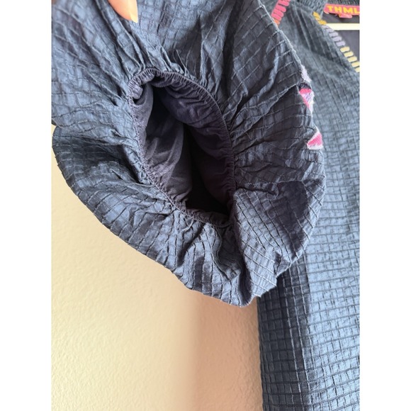 THML Navy Embroidered Puff Sleeve V-neck Textured Midi Dress Size Large - Picture 4 of 11